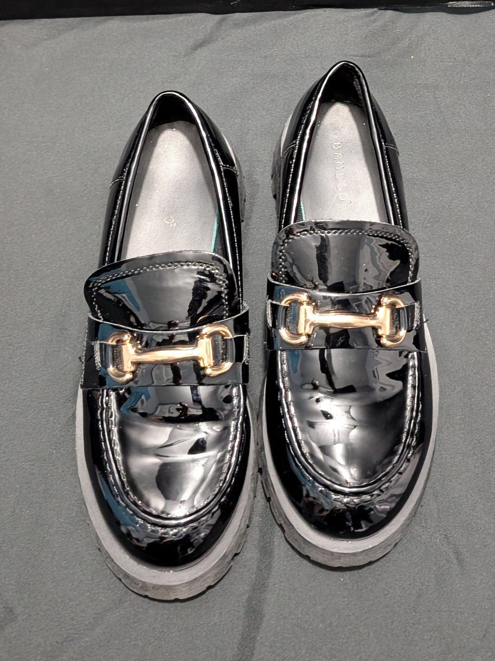 Bamboo Black Patent Horsebit Platform Loafers Chunky Lug Sole Size 9